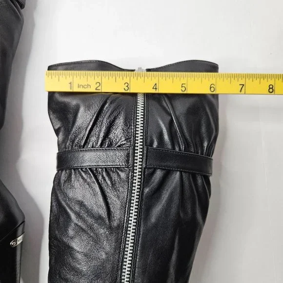 Michael Kors Stiletto High Heel Platform Boots Size 7.5 Black Leather Knee High - Picture 8 of 16